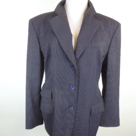Vintage GUCCI navy blue pinstripe long wool blazer jacket 46 Italy
